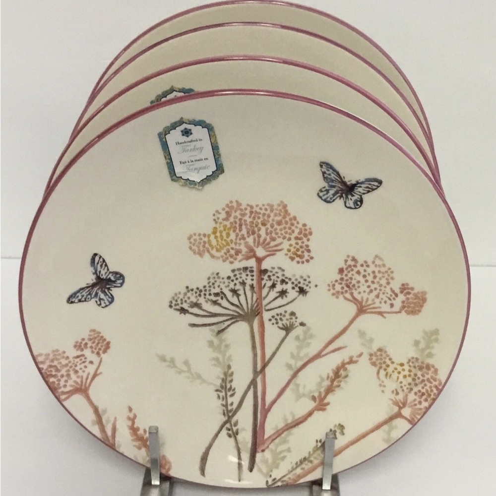 4 Dinner Plates Butterfly Papart Seramik Turkish 11” New